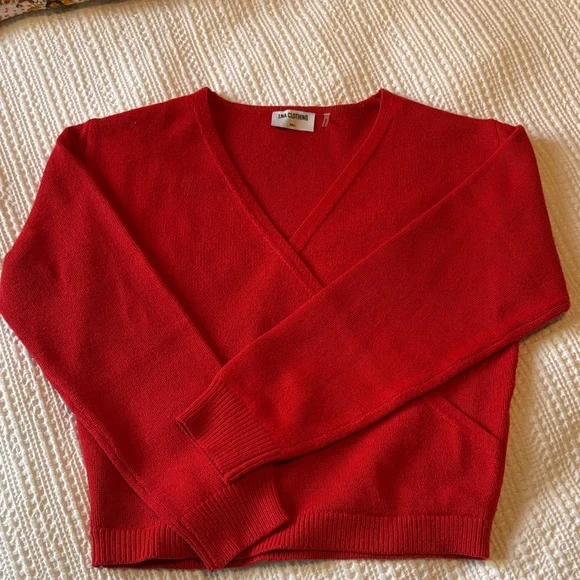 LNA Bright Red V-Neck Crossover Sweater - Picture 1 of 3